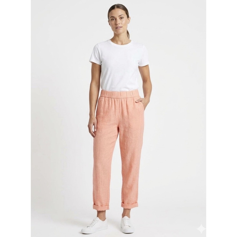 Rachel Roy Pants Women's Small Pink 100% Linen Pull On Elastic Waist Straight